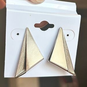 Vintage Silver Triangle Stud Earrings 80s Geometric Modernist Statement